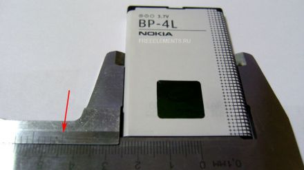 длинна аккумулятора BP-4L NOKIA; размеры аккумуляторнй батареи BP-4L NOKIA, длинна батареи BP-4L NOKIA; размеры  батареи BP-4L NOKIA