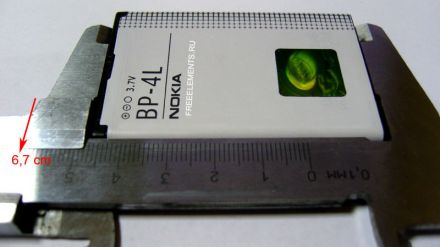 длинна аккумулятора BP-4L NOKIA; размеры аккумуляторнй батареи BP-4L NOKIA, длинна батареи BP-4L NOKIA; размеры  батареи BP-4L NOKIA